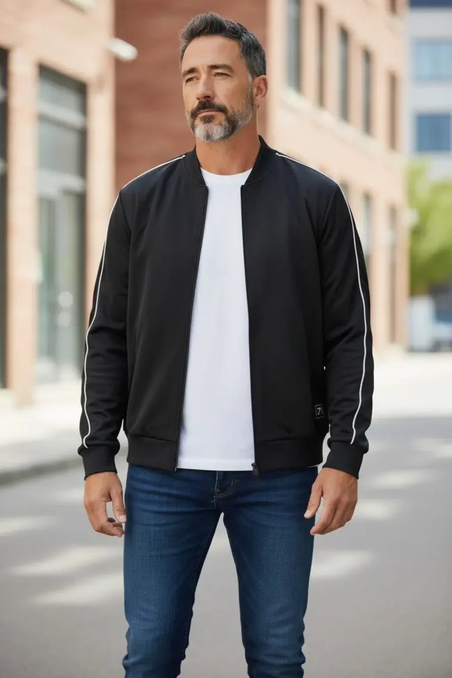 Gymshark Full Zip Jacket Black White Piping Athletic Track Jacket Medium EUC